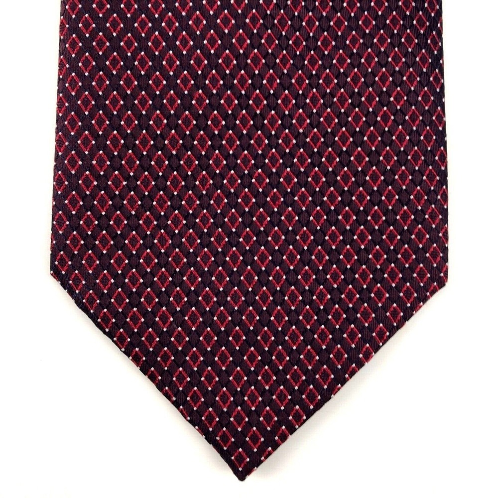 Kenneth Cole New York Red Diamond Plaid Red Tie Men's Work Necktie All Silk 56"